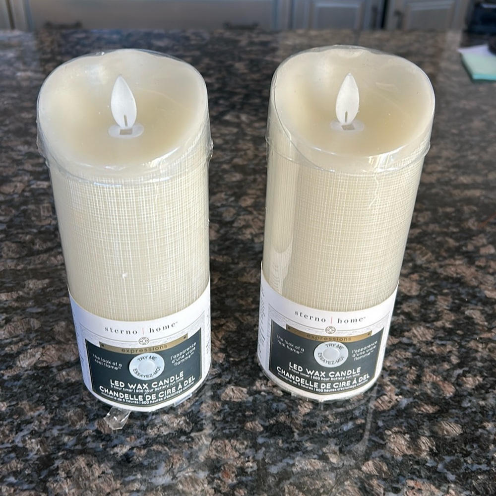 STERNO HOME LED WAX CANDLE 3x7" SET OF 2 NWT